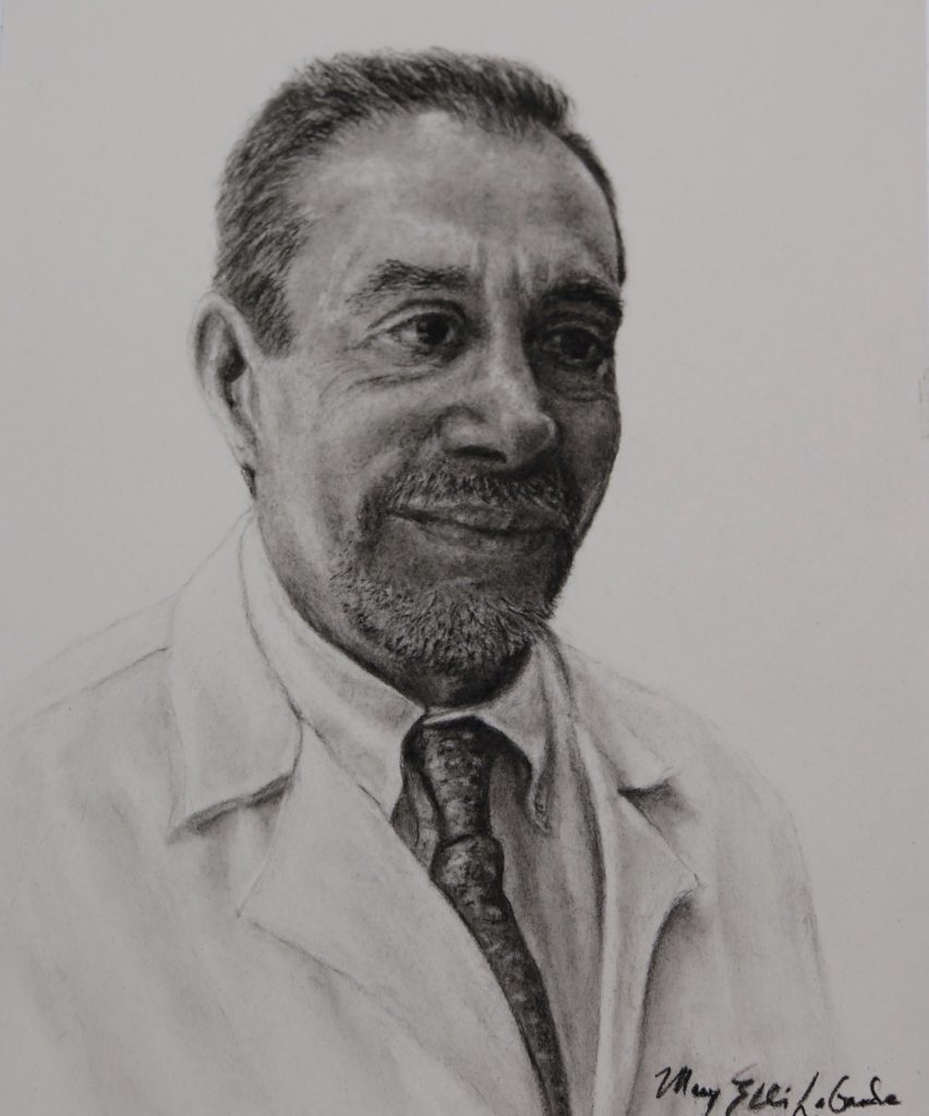 Dr. Hagop Kantarjian, charcoal and pencil on watercolor paper, by Mary Ellis LaGarde